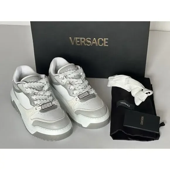 Versace Odissea Mens Leather White/Gray Sneakers 11.5 US (44.5) 1015437 NIB $950
